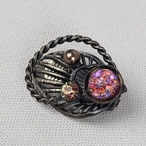 Vintage Silver & Pink Glass Stone Clip On Earrings - Picture 2 of 4